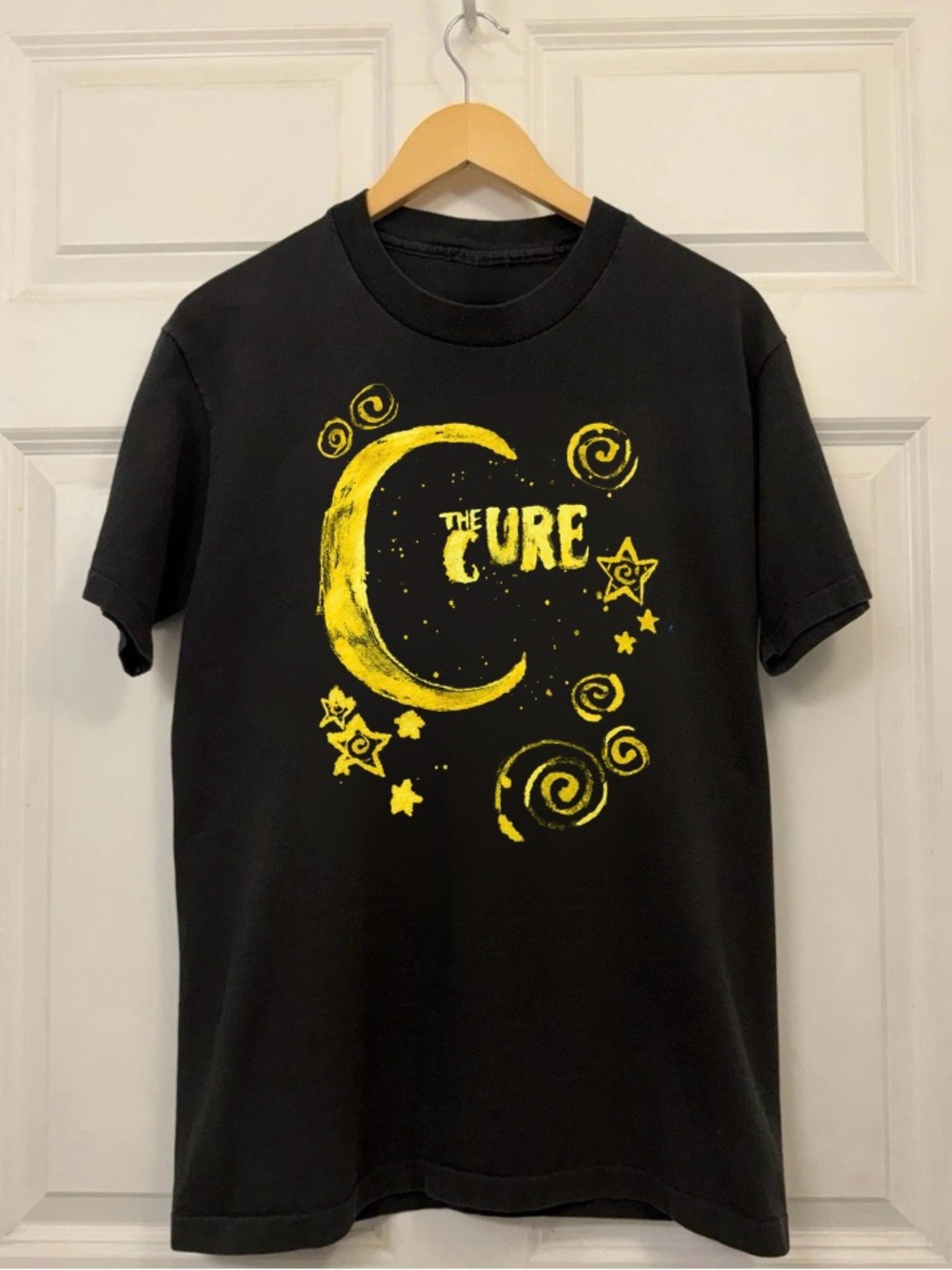 Black The Cure Moon and Stars Celestial Design T-Shirt